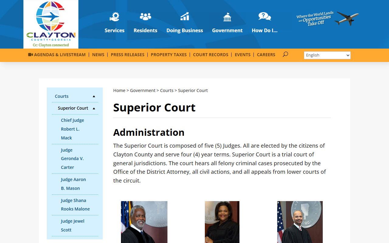 Clayton County Superior Court website for court records access in Jonesboro Georgia