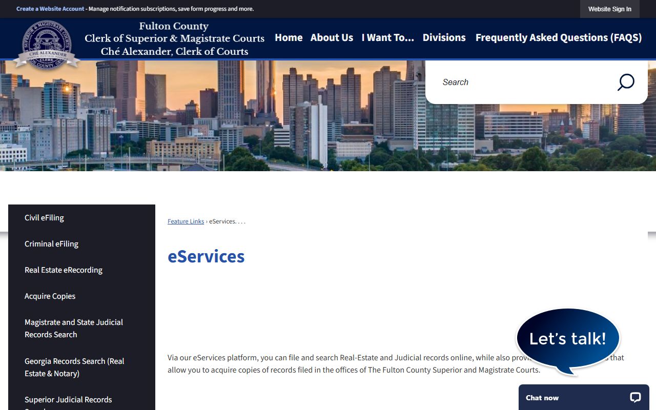 Fulton County eServices portal for online court record transactions and payments