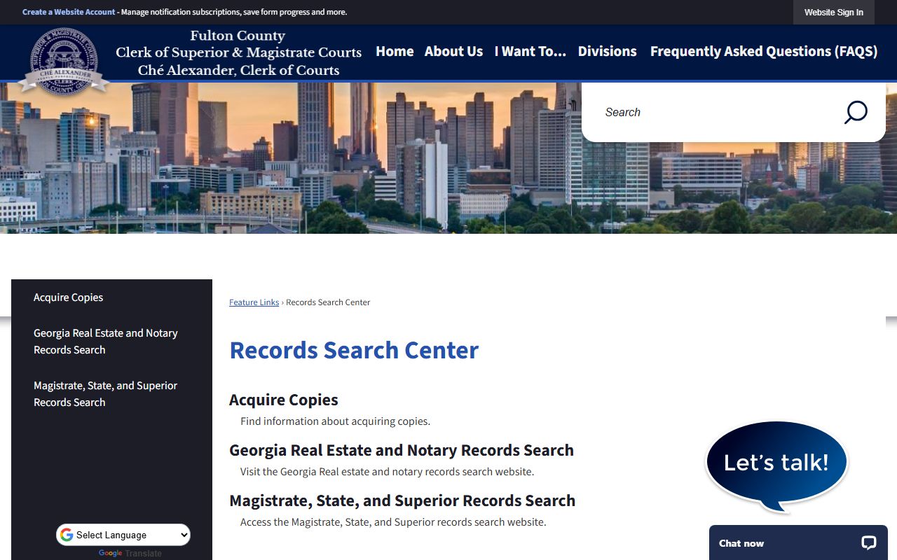 Fulton County Records Search Center portal for searching Fulton County court records online