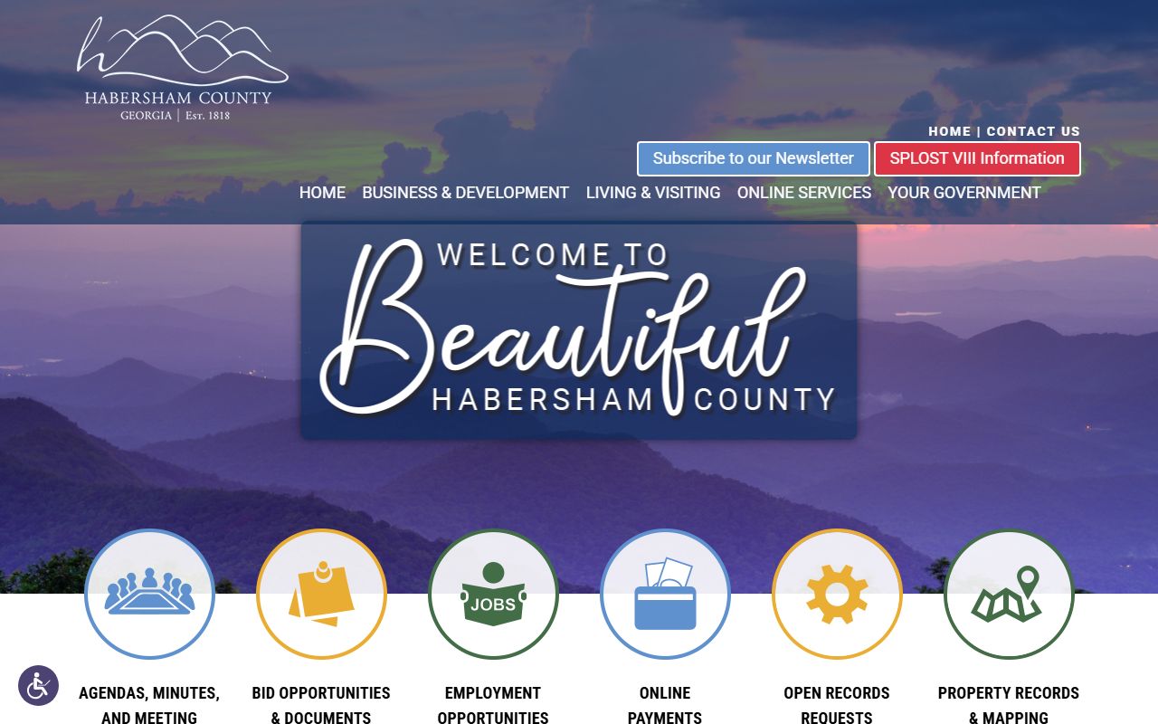 Habersham County government website homepage showing court records and county services access