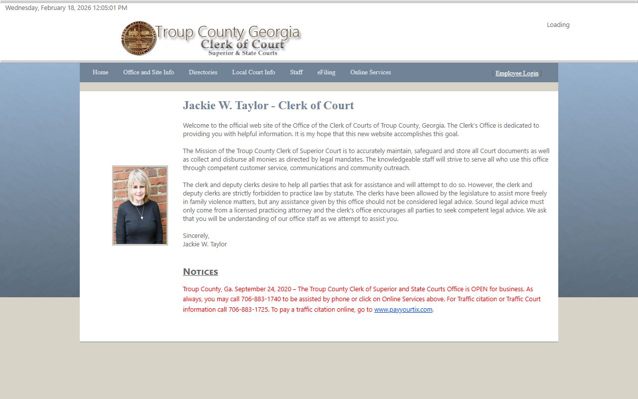 Troup County Clerk of Courts website in LaGrange Georgia for court records access