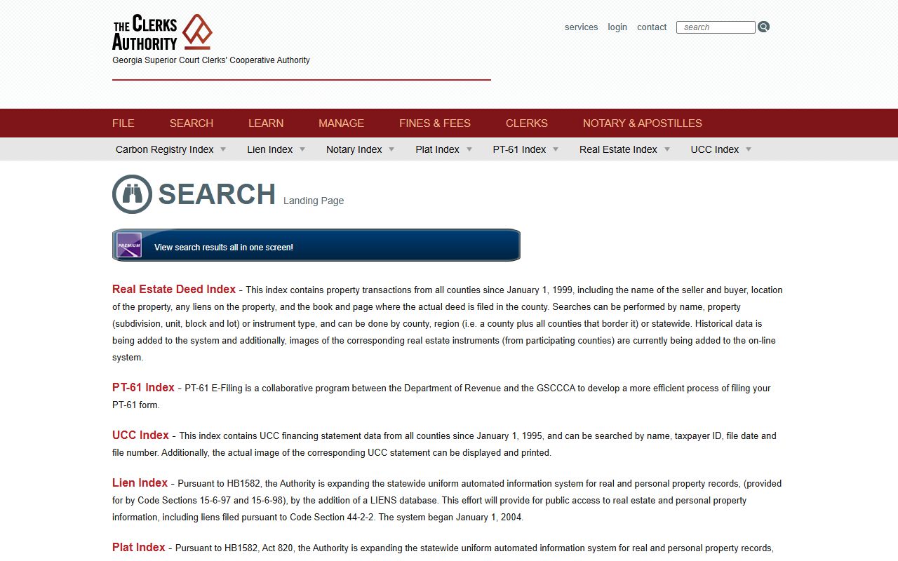 GSCCCA premium search interface Georgia court records